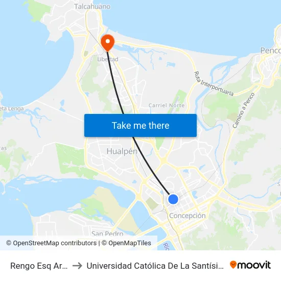 Rengo Esq Argentina to Universidad Católica De La Santísima Concepción map
