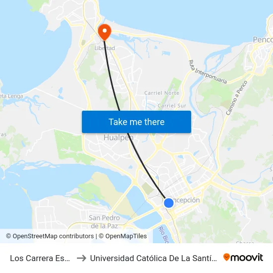 Los Carrera Esq Serrano to Universidad Católica De La Santísima Concepción map