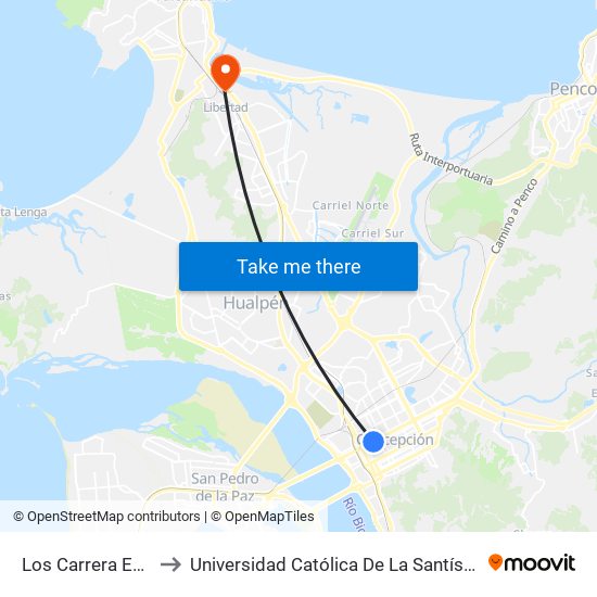 Los Carrera Esq Angol to Universidad Católica De La Santísima Concepción map