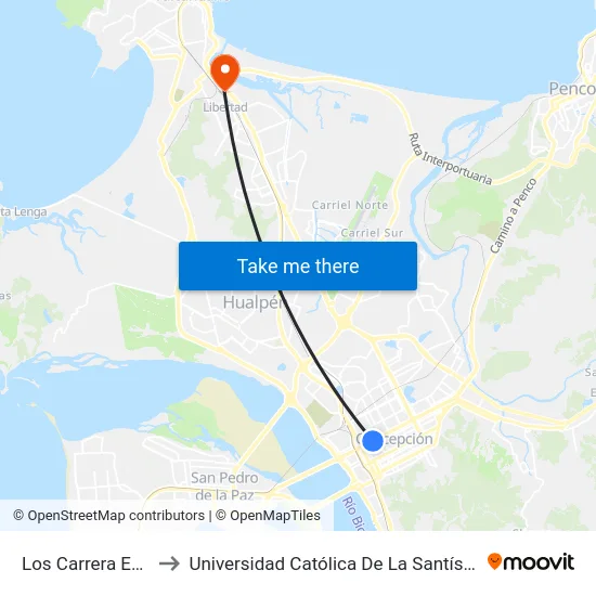 Los Carrera Esq Angol to Universidad Católica De La Santísima Concepción map