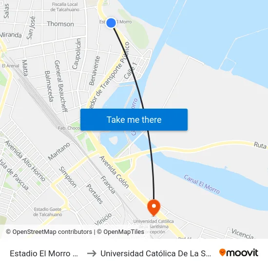 Estadio El Morro De Talcahuano to Universidad Católica De La Santísima Concepción map