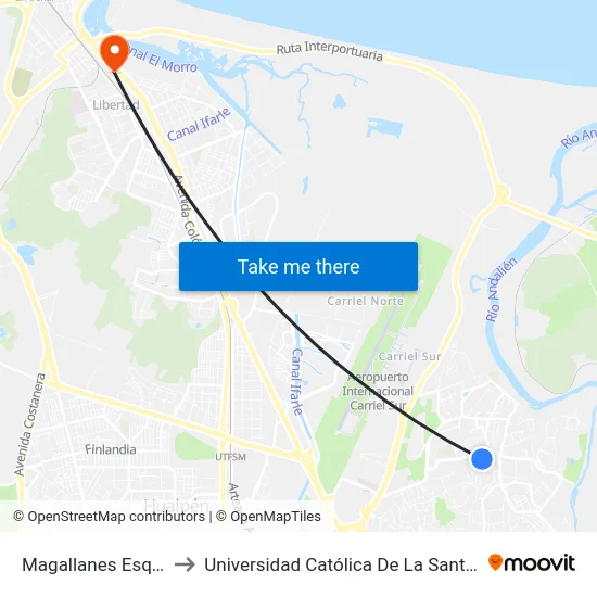 Magallanes Esq Cantabria to Universidad Católica De La Santísima Concepción map