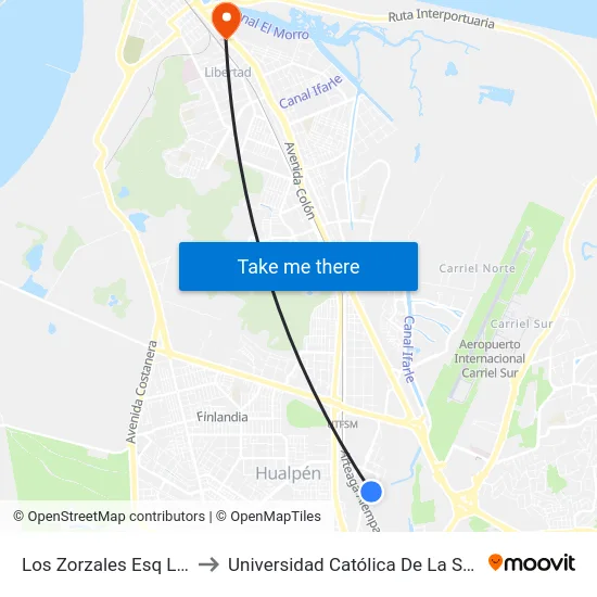 Los Zorzales Esq Las Codornices to Universidad Católica De La Santísima Concepción map