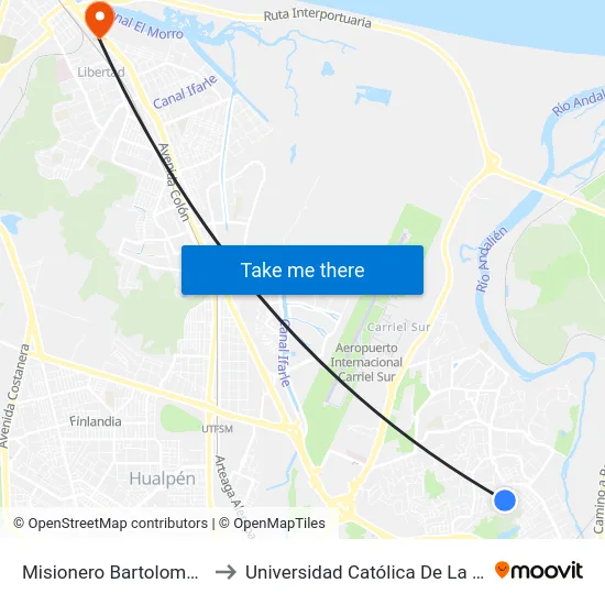 Misionero Bartolome Del Pozo  Oriente to Universidad Católica De La Santísima Concepción map