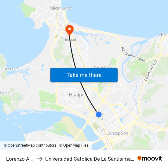 Lorenzo Arenas to Universidad Católica De La Santísima Concepción map