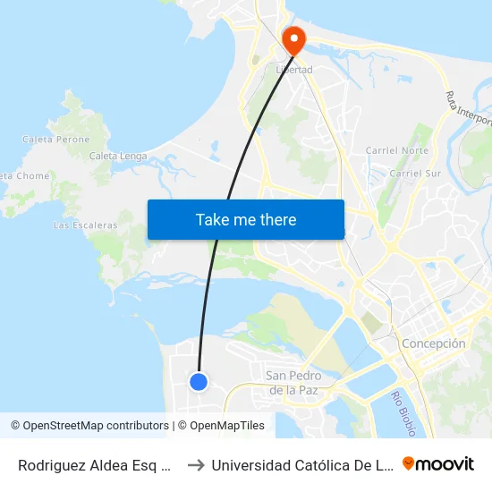 Rodriguez Aldea Esq Doce De Febrero  Norte to Universidad Católica De La Santísima Concepción map