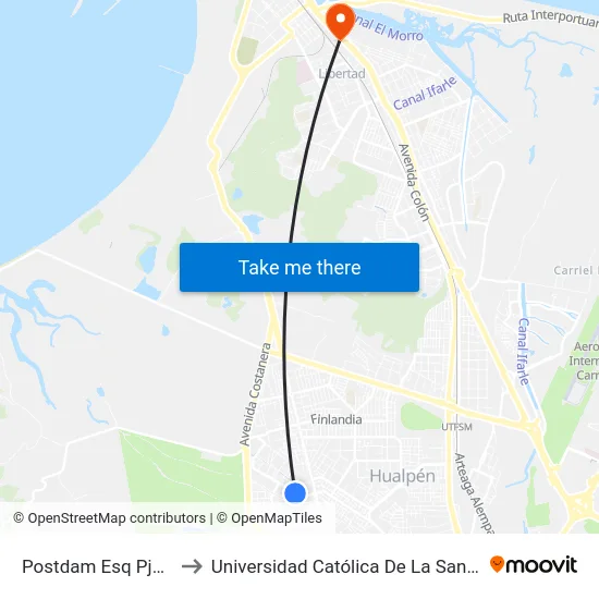 Postdam Esq Pje Nueve  Sur to Universidad Católica De La Santísima Concepción map