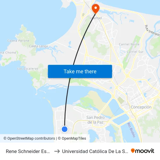 Rene Schneider Esq Pje Los Lobos to Universidad Católica De La Santísima Concepción map