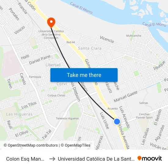 Colon Esq Manuel Zanartu to Universidad Católica De La Santísima Concepción map