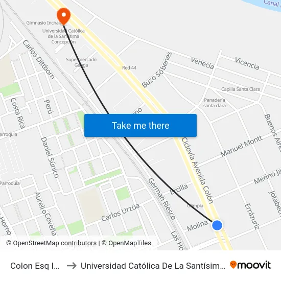 Colon Esq Iquique to Universidad Católica De La Santísima Concepción map