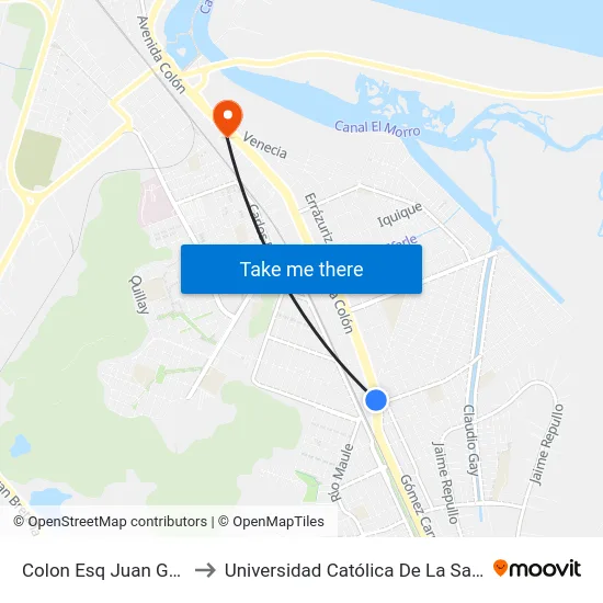Colon Esq Juan Guillermo Sosa to Universidad Católica De La Santísima Concepción map