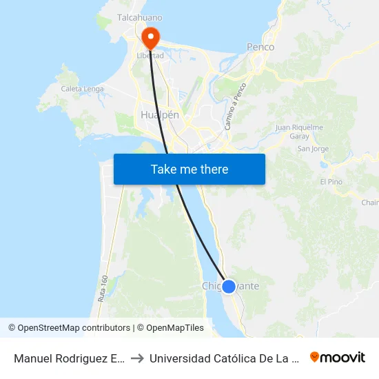 Manuel Rodriguez Esq Los Cipreses to Universidad Católica De La Santísima Concepción map