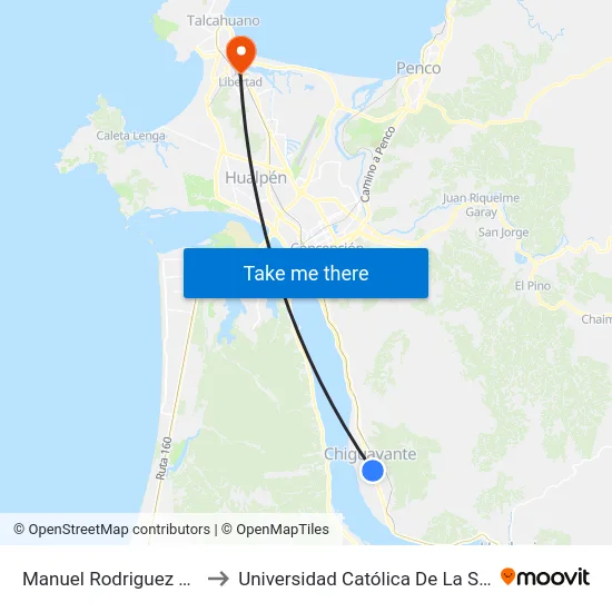 Manuel Rodriguez Esq Calle Nueva to Universidad Católica De La Santísima Concepción map