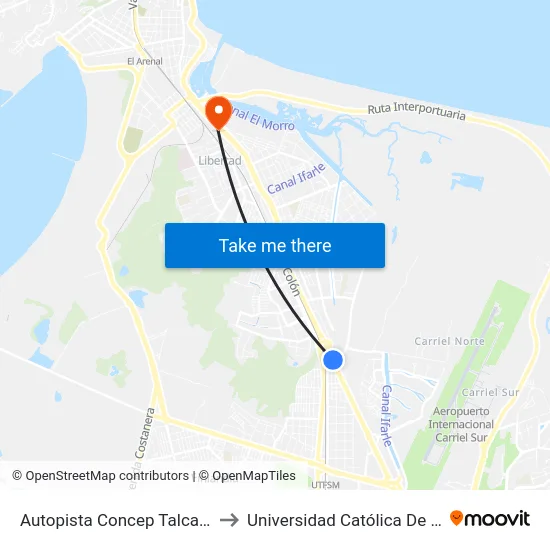 Autopista Concep Talcahuano Esq Jaime Repullo to Universidad Católica De La Santísima Concepción map