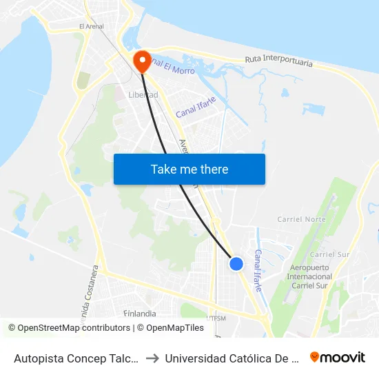 Autopista Concep Talcahuano Esq Benavente to Universidad Católica De La Santísima Concepción map