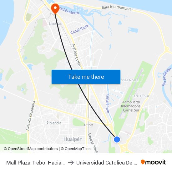 Mall Plaza Trebol  Hacia El Norte (Paradero Sur) to Universidad Católica De La Santísima Concepción map