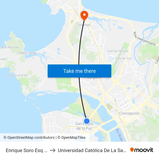 Enrique Soro Esq Las Violetas to Universidad Católica De La Santísima Concepción map