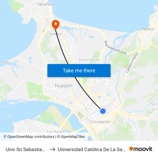 Univ Sn Sebastian Esq Paicavi to Universidad Católica De La Santísima Concepción map
