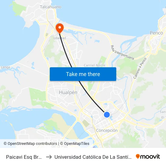 Paicavi Esq Brasil  Norte to Universidad Católica De La Santísima Concepción map