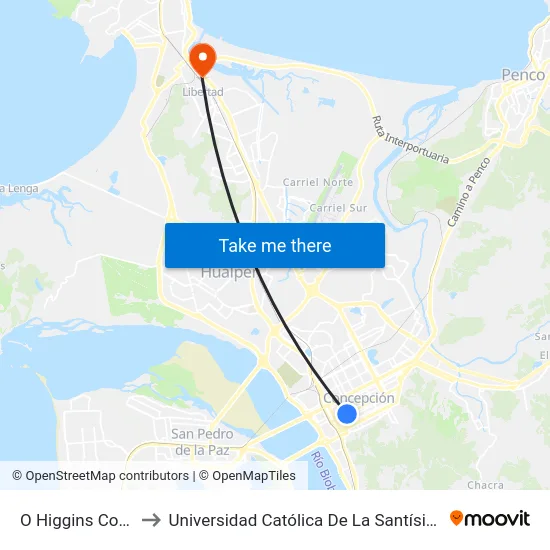 O Higgins Con Angol to Universidad Católica De La Santísima Concepción map