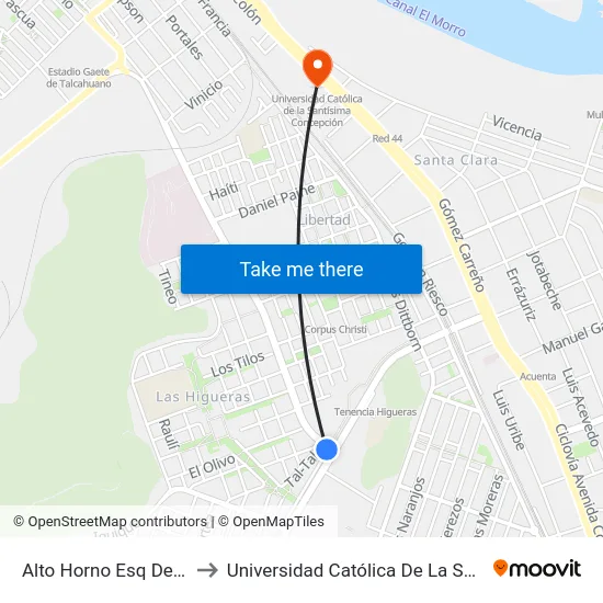 Alto Horno Esq Desiderio Garcia to Universidad Católica De La Santísima Concepción map