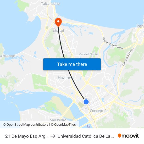 21 De Mayo Esq Argomedo  Poniente to Universidad Católica De La Santísima Concepción map