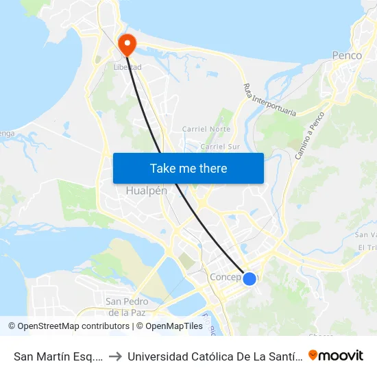 San Martín Esq. Ongolmo to Universidad Católica De La Santísima Concepción map