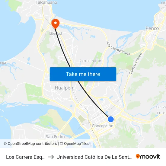 Los Carrera Esq Galvarino to Universidad Católica De La Santísima Concepción map