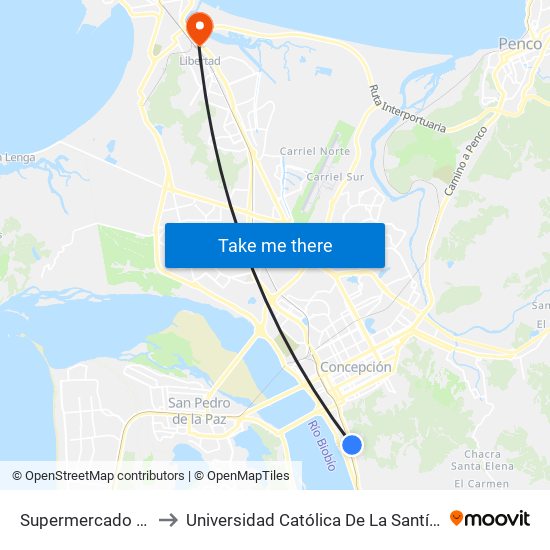 Supermercado Sta Isabel to Universidad Católica De La Santísima Concepción map