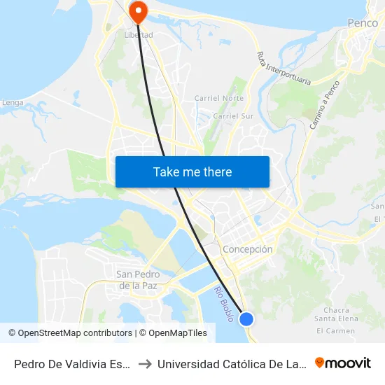 Pedro De Valdivia Esq Inglesa  Poniente to Universidad Católica De La Santísima Concepción map