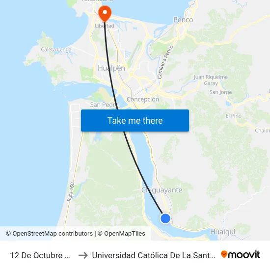 12 De Octubre Esq Calle 2 to Universidad Católica De La Santísima Concepción map