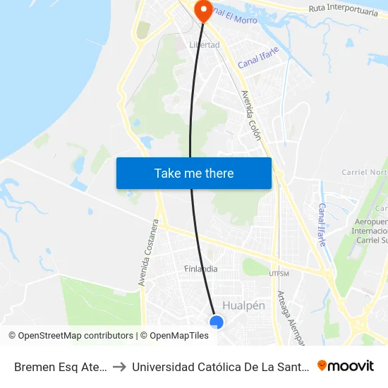 Bremen Esq Atenas  Norte to Universidad Católica De La Santísima Concepción map