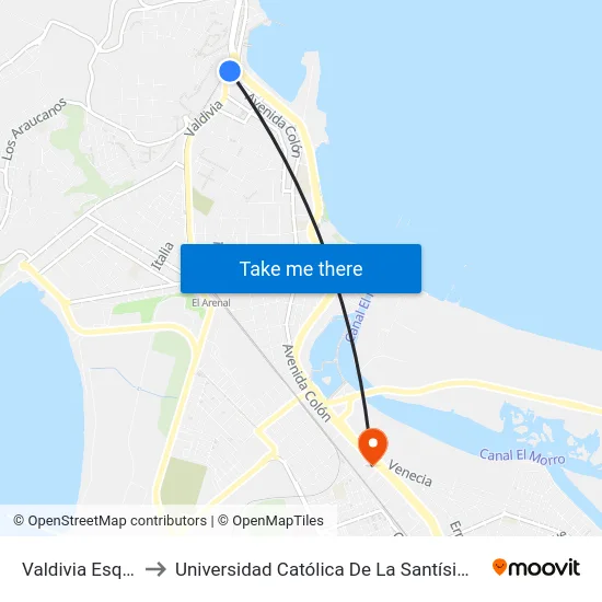 Valdivia Esq Colon to Universidad Católica De La Santísima Concepción map