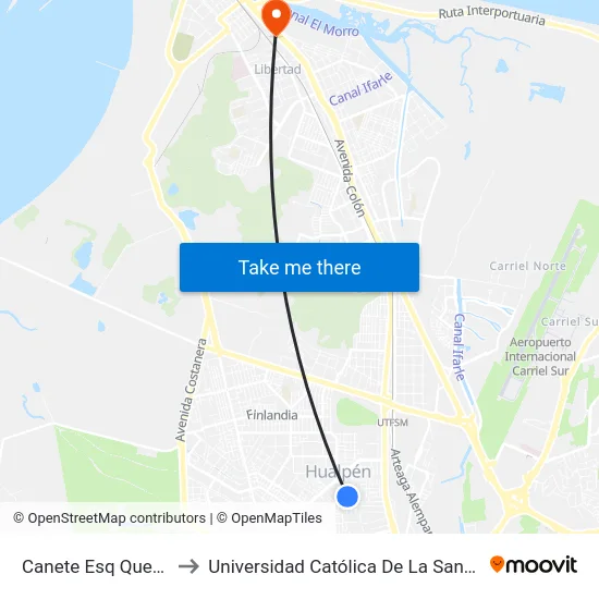 Canete Esq Quemchi  Norte to Universidad Católica De La Santísima Concepción map