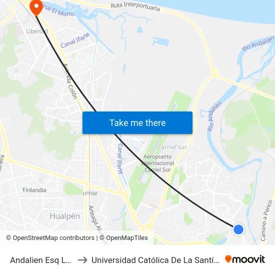 Andalien Esq Los Notros to Universidad Católica De La Santísima Concepción map