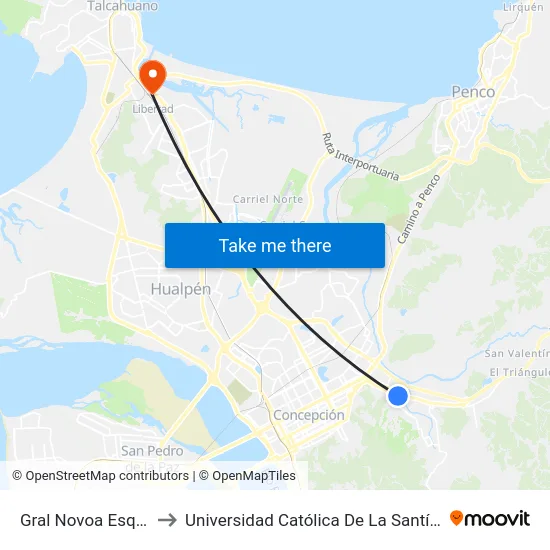 Gral Novoa Esq Caleuche to Universidad Católica De La Santísima Concepción map