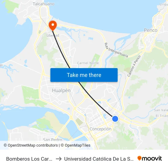 Bomberos  Los Carrera Esq Fresia to Universidad Católica De La Santísima Concepción map