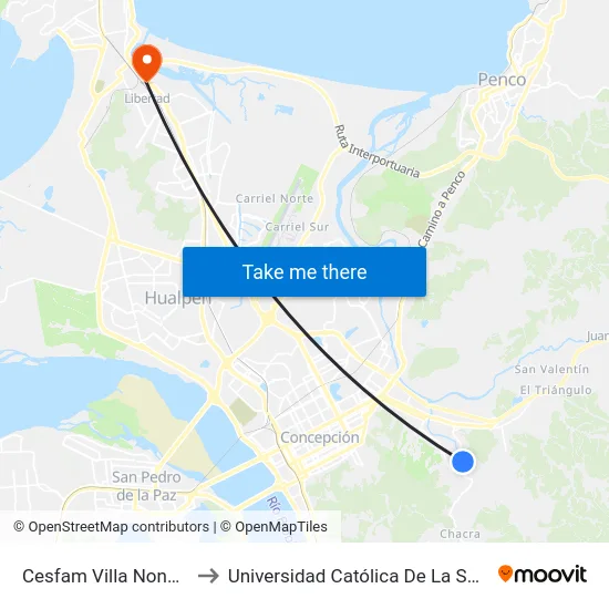 Cesfam Villa Nonguen  Poniente to Universidad Católica De La Santísima Concepción map