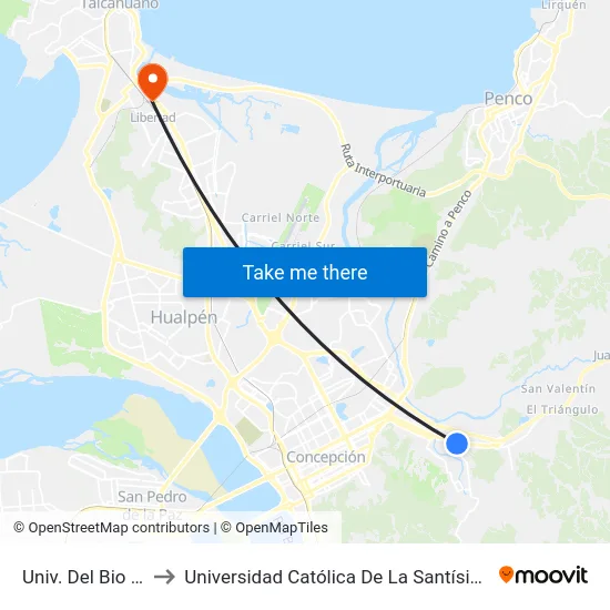 Univ. Del Bio Bio  Sur to Universidad Católica De La Santísima Concepción map