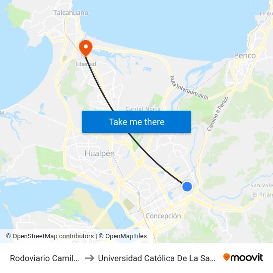Rodoviario Camilo Henriquez to Universidad Católica De La Santísima Concepción map