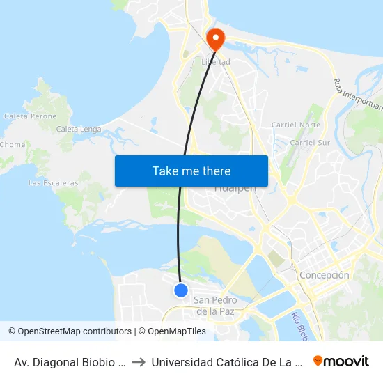 Av. Diagonal Biobio Esq Los Alamos to Universidad Católica De La Santísima Concepción map