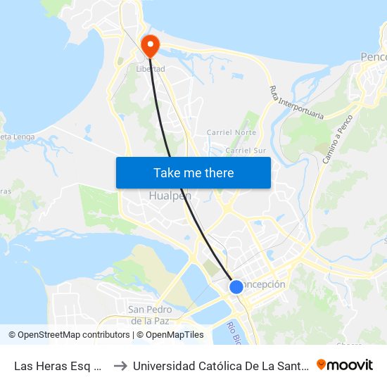 Las Heras Esq Arturo Prat to Universidad Católica De La Santísima Concepción map
