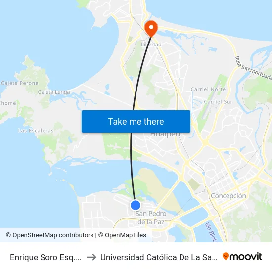 Enrique Soro Esq. Los Claveles to Universidad Católica De La Santísima Concepción map