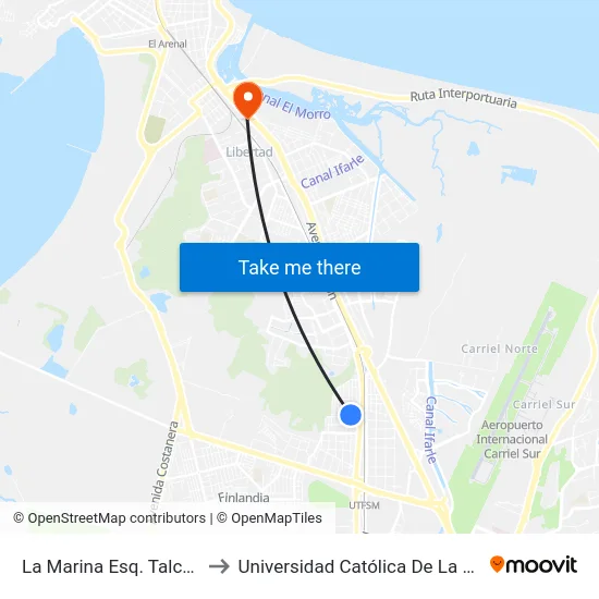 La Marina Esq. Talcahuano  Poniente to Universidad Católica De La Santísima Concepción map