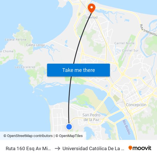 Ruta 160 Esq Av Michaihue  Poniente to Universidad Católica De La Santísima Concepción map