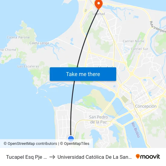 Tucapel Esq Pje Las Rosas to Universidad Católica De La Santísima Concepción map
