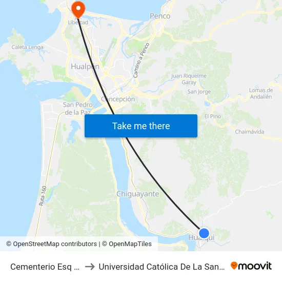 Cementerio Esq Ateuco  Sur to Universidad Católica De La Santísima Concepción map