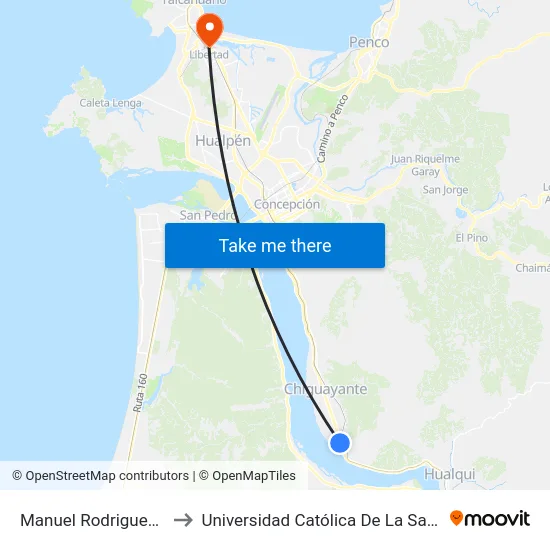 Manuel Rodriguez Esq Espana to Universidad Católica De La Santísima Concepción map