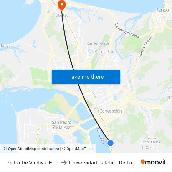 Pedro De Valdivia Esq Inglesa  Oriente to Universidad Católica De La Santísima Concepción map