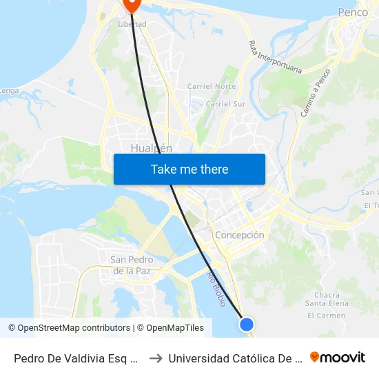 Pedro De Valdivia Esq Corina Vargas De Medina to Universidad Católica De La Santísima Concepción map